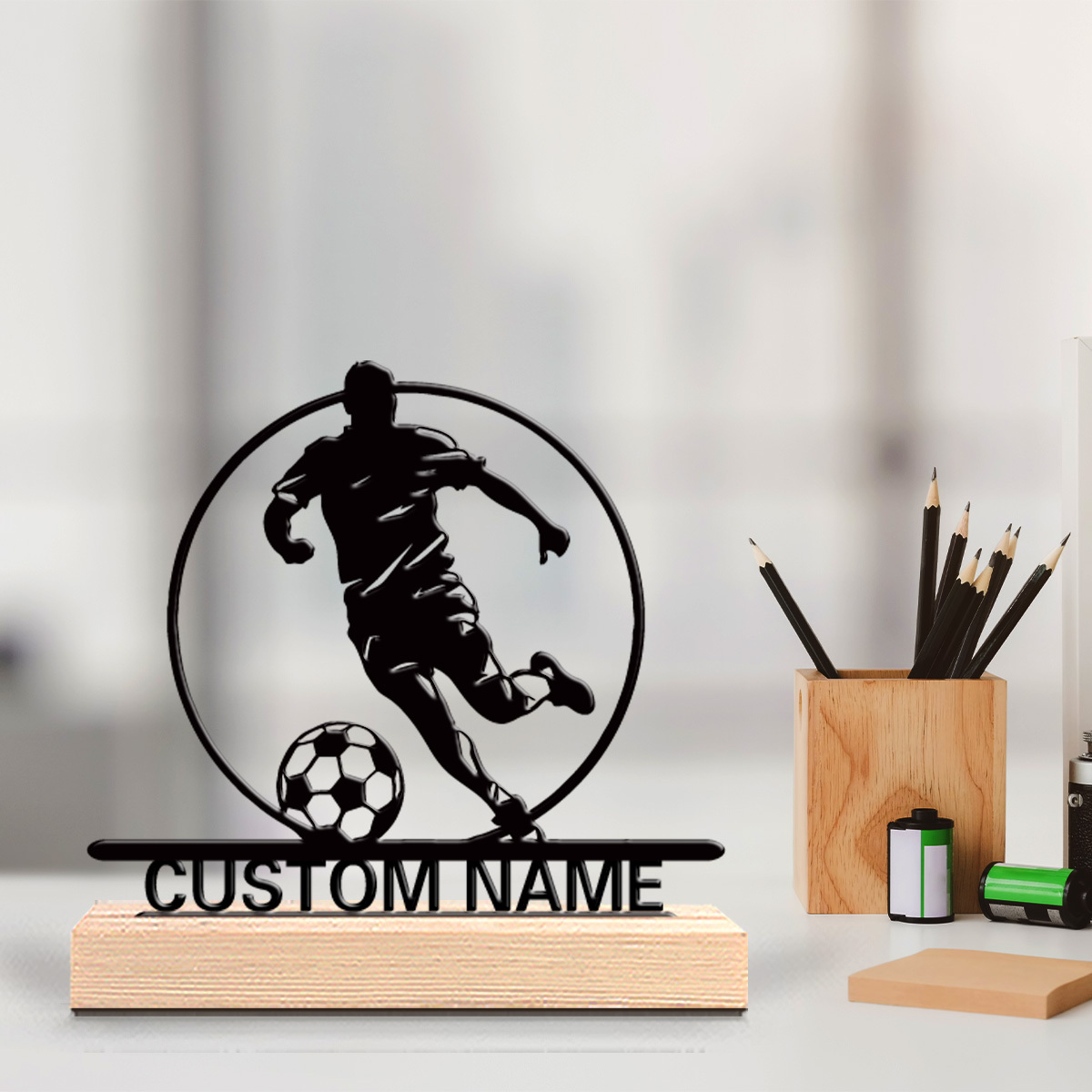 Office Furniture Desk - Custom Soccer Player Metal Statue with