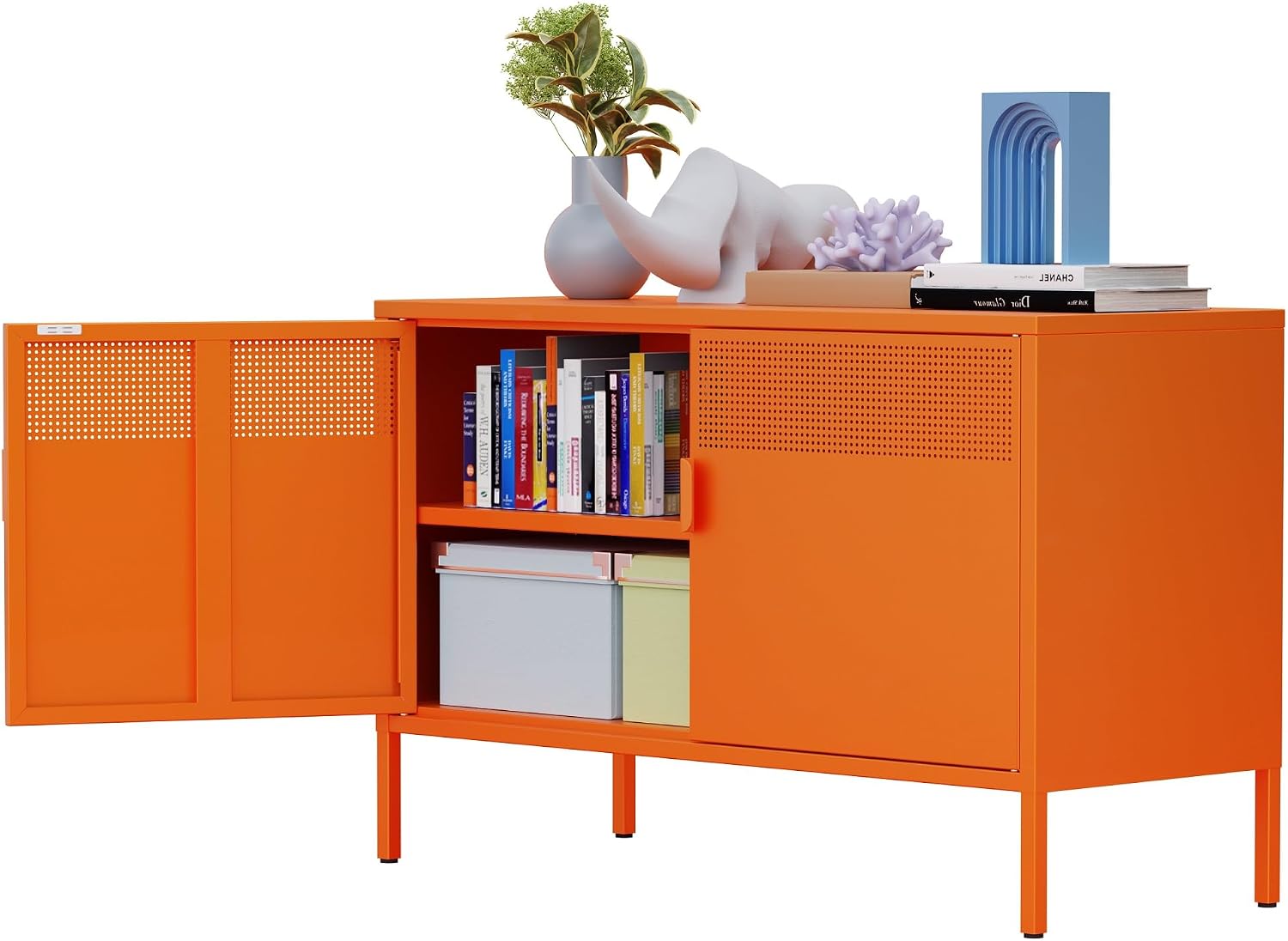 Credenza Office Storage - Orange Wide Metal Locker Storage Cabinet,