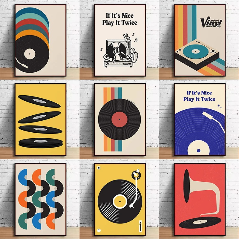Mid Century Vinyl Record Canva - Office Furniture Used ulasan dan harga
