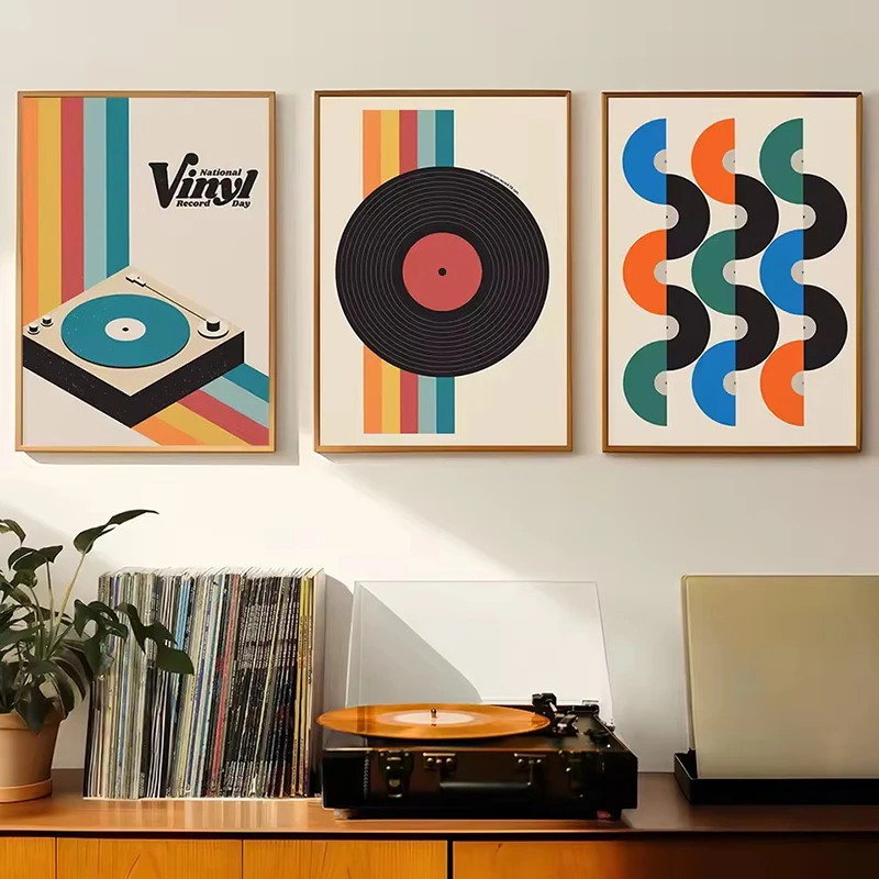 Mid Century Vinyl Record Canva - Office Furniture Used ulasan dan harga